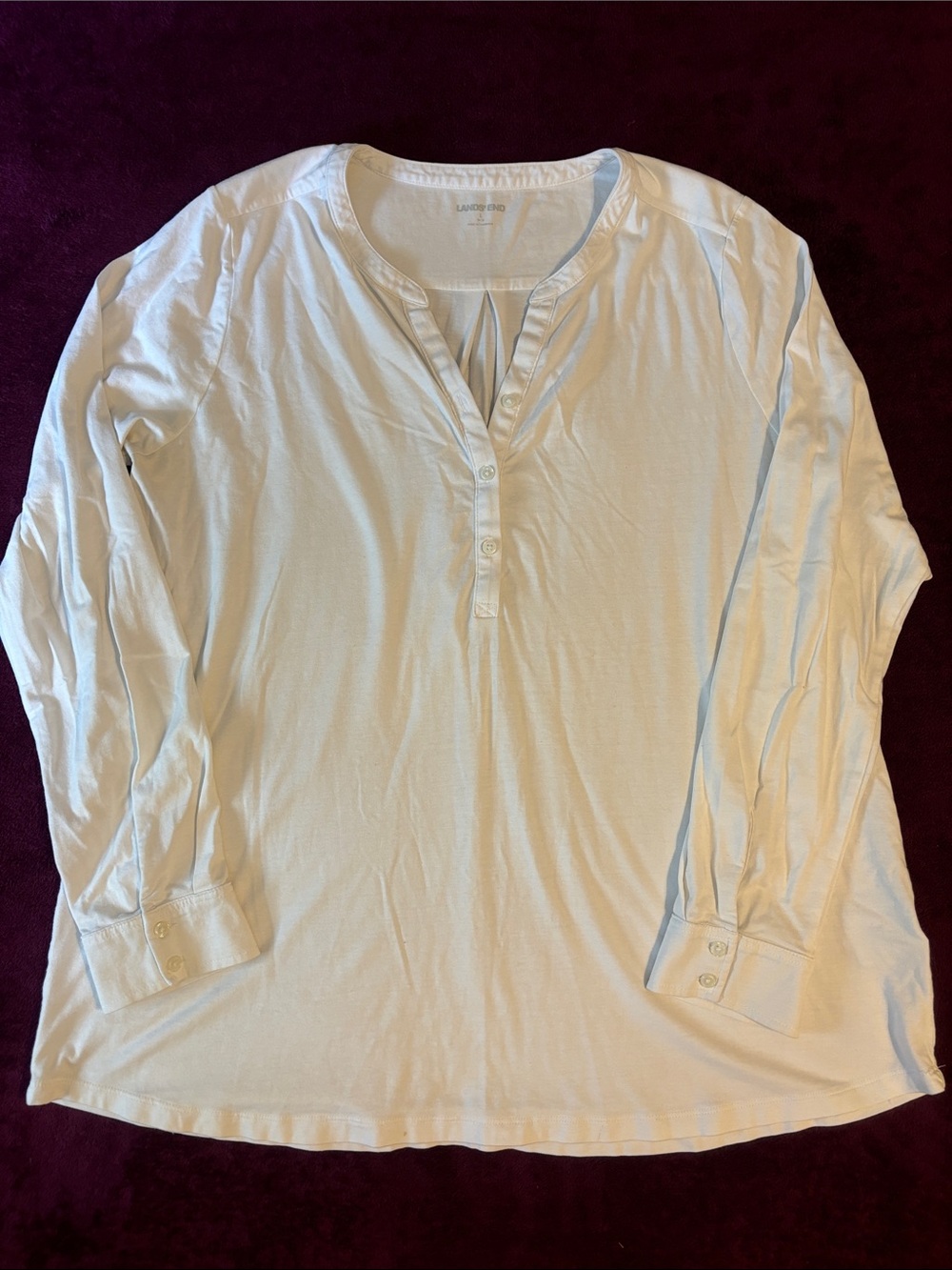 Lands' End Women’s Long-Sleeve Cream Henley Shirt